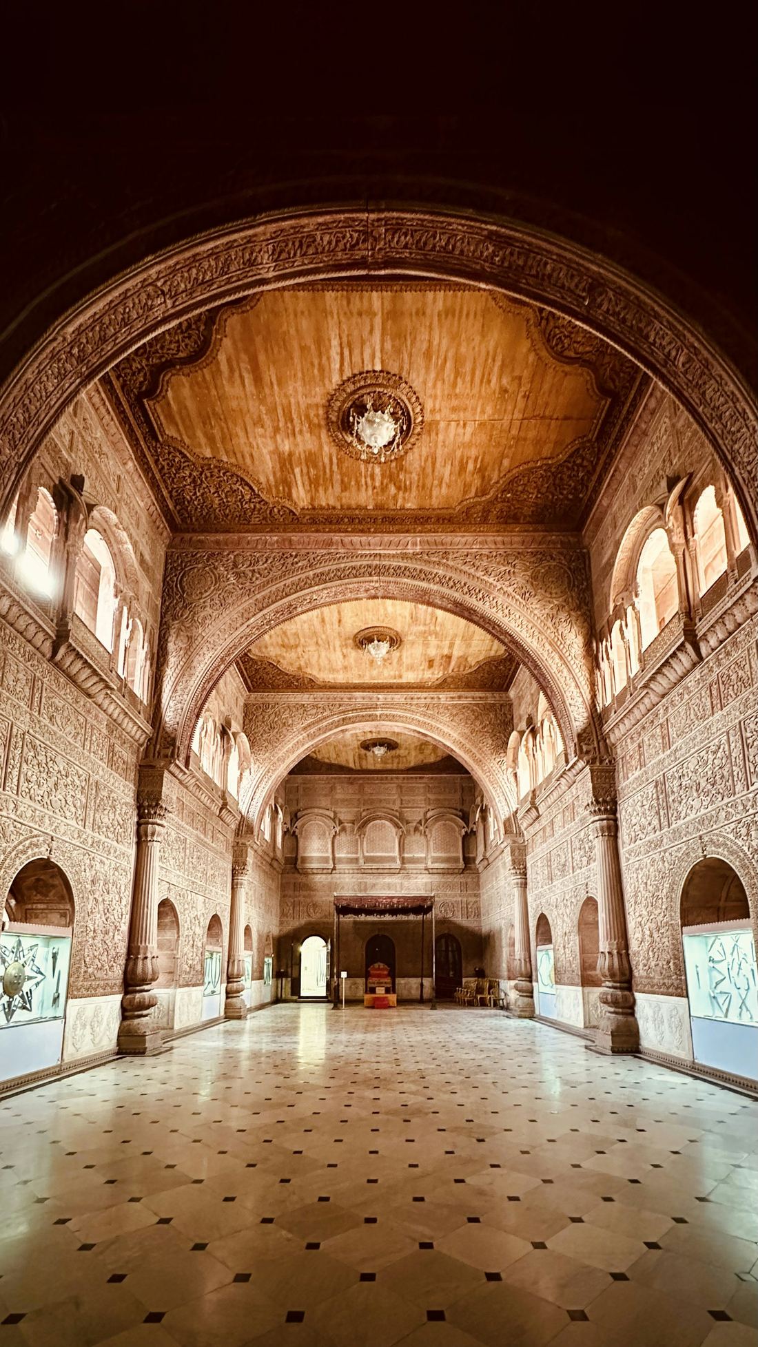 The carved sandstone interior of Junagarh Fort in Bikaner.